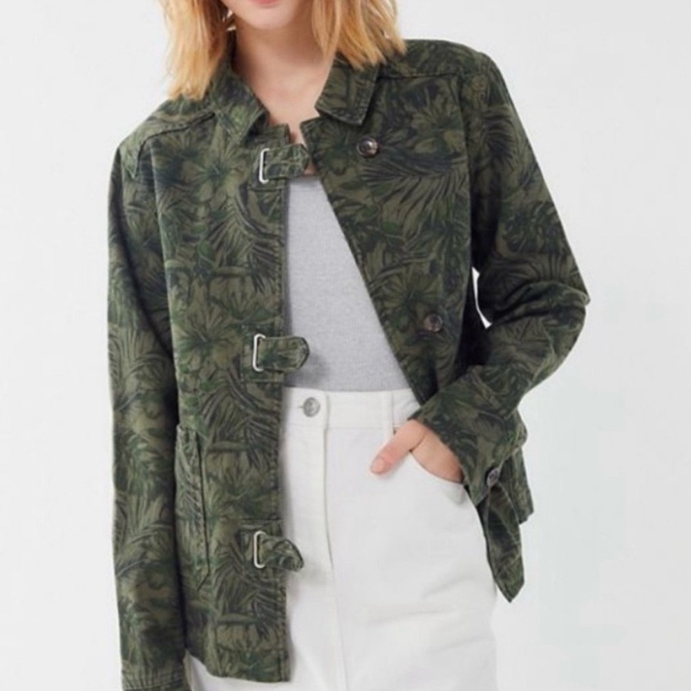 BDG Urban Outfitters Women Army Green Denim Utility Jacket Tropical Medium